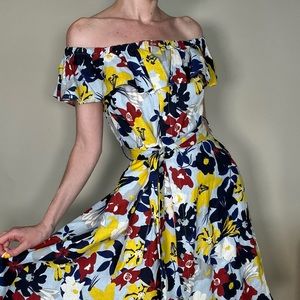 Zara Primary Colored Linen Floral Dress